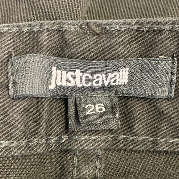 JUST CAVALLI Size 26 Black Silver Cotton Blend Denim Studded Button Fly Jeans - Picture 5 of 9